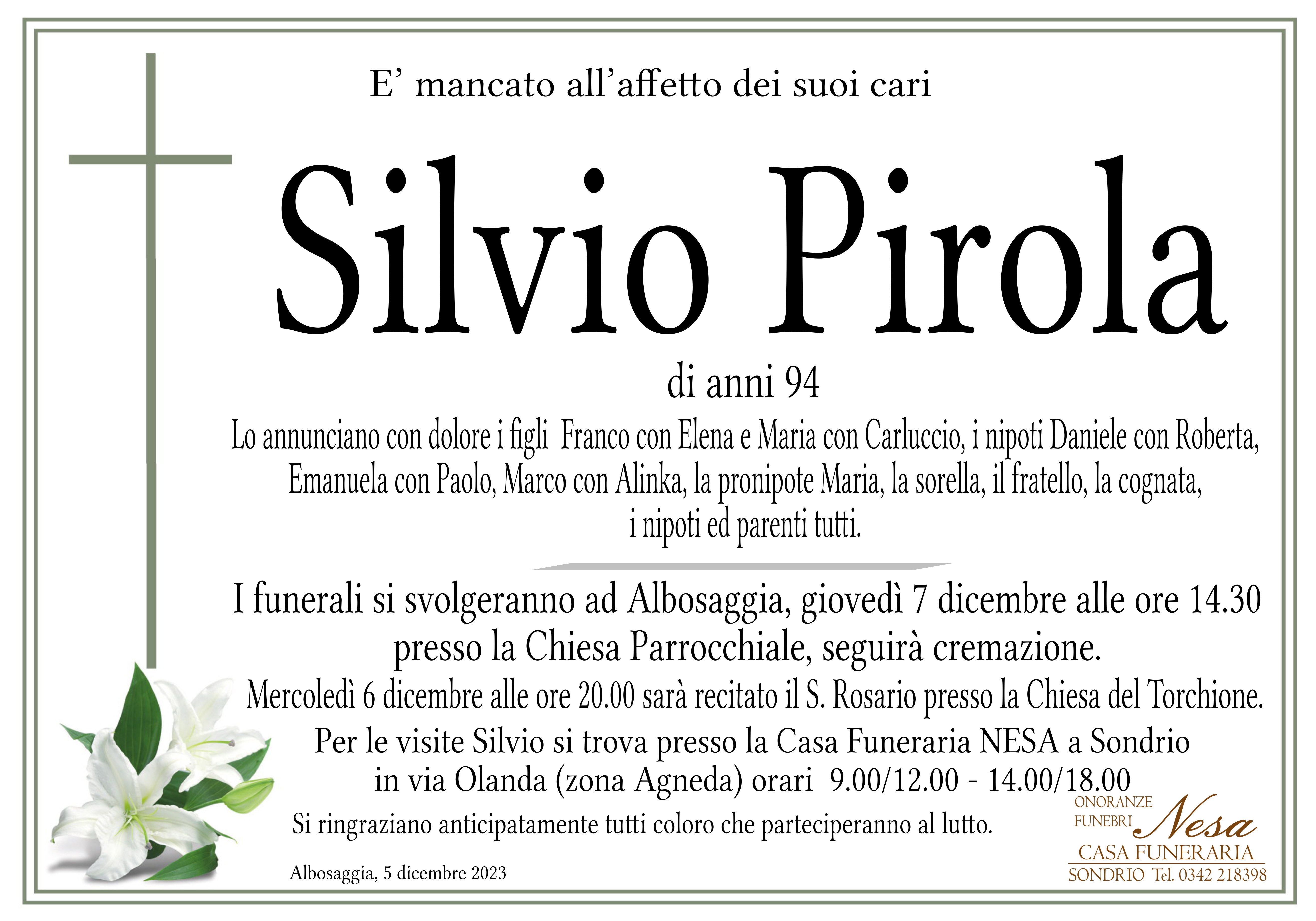 Necrologio Silvio Pirola